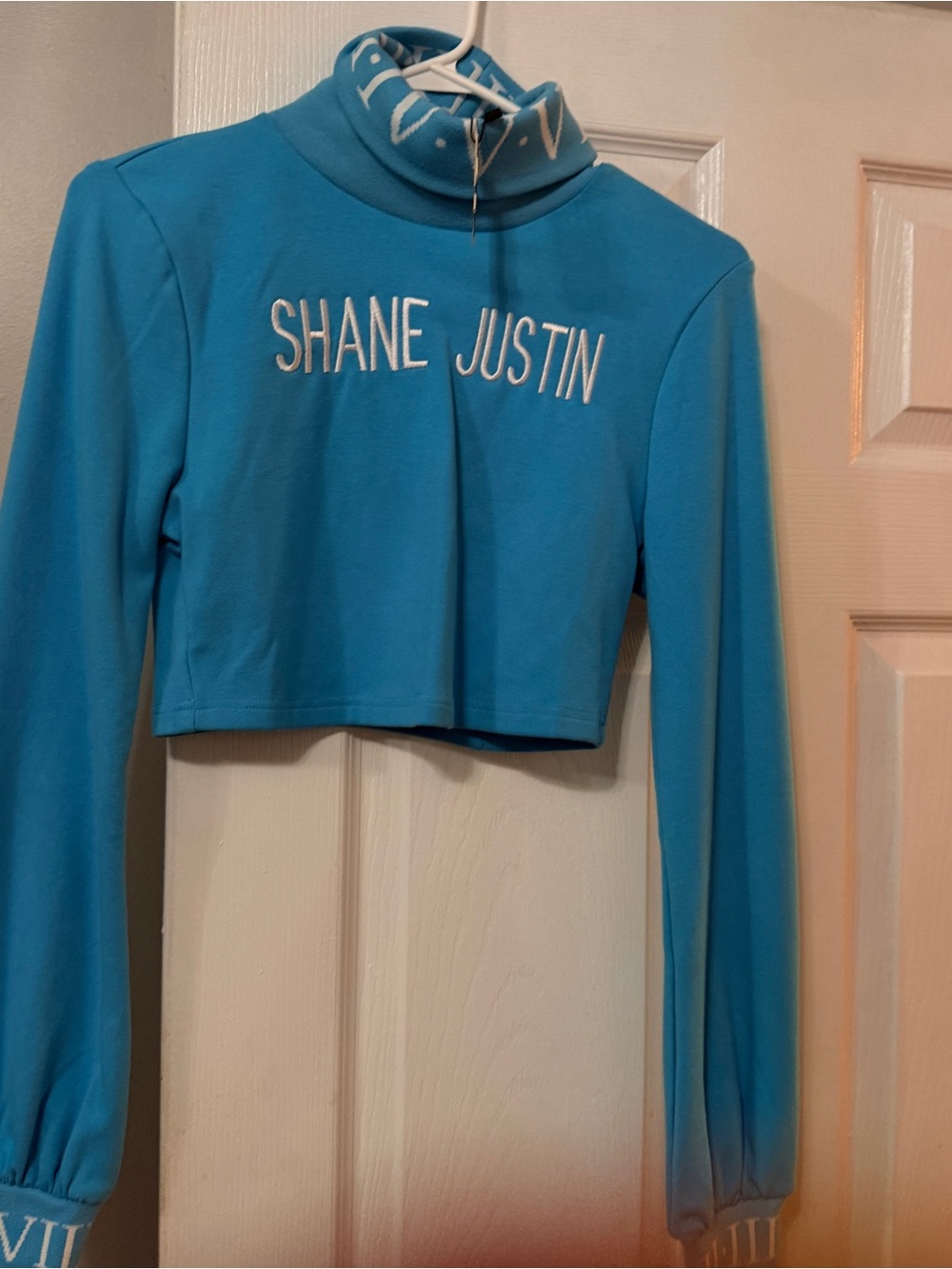 Cropped Long-Sleeve Mock Neck Top - Teal